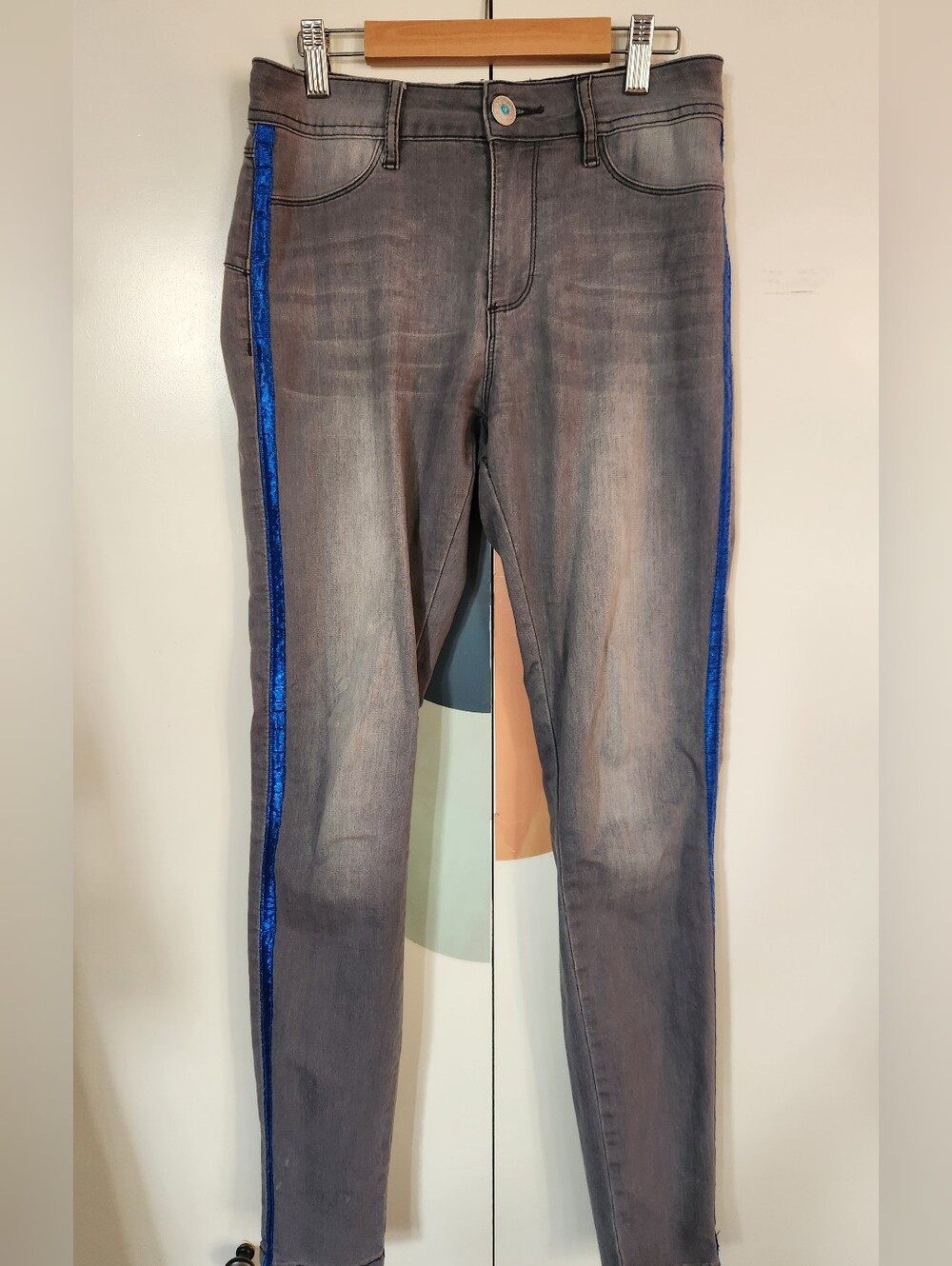 Desigual Gray Skinny Jeans with Electric Blue Side Stripe